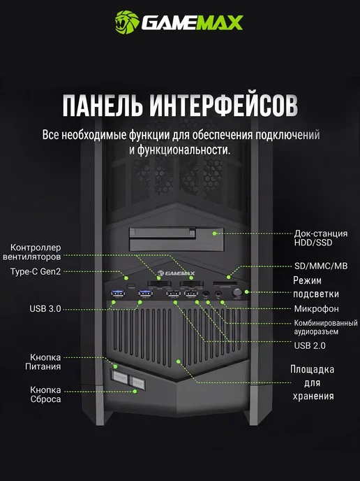 GAMEMAX Корпус для ПК Dragon Knight 2 без БП Черный, черный, фото 6