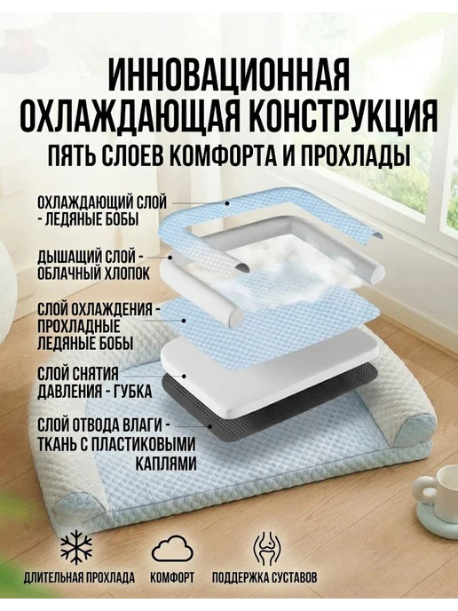 Летняя лежанка для кошек и собак, 64 см в длину, 45 см в шир…, синий, фото 2