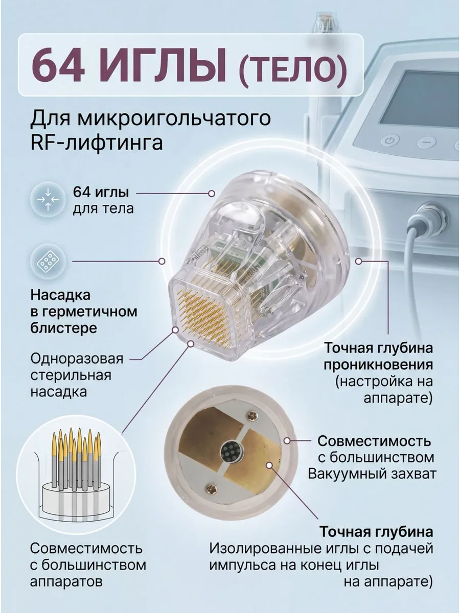 Насадка (картридж) микроигольчатый РФ лифтинг - 64 игл