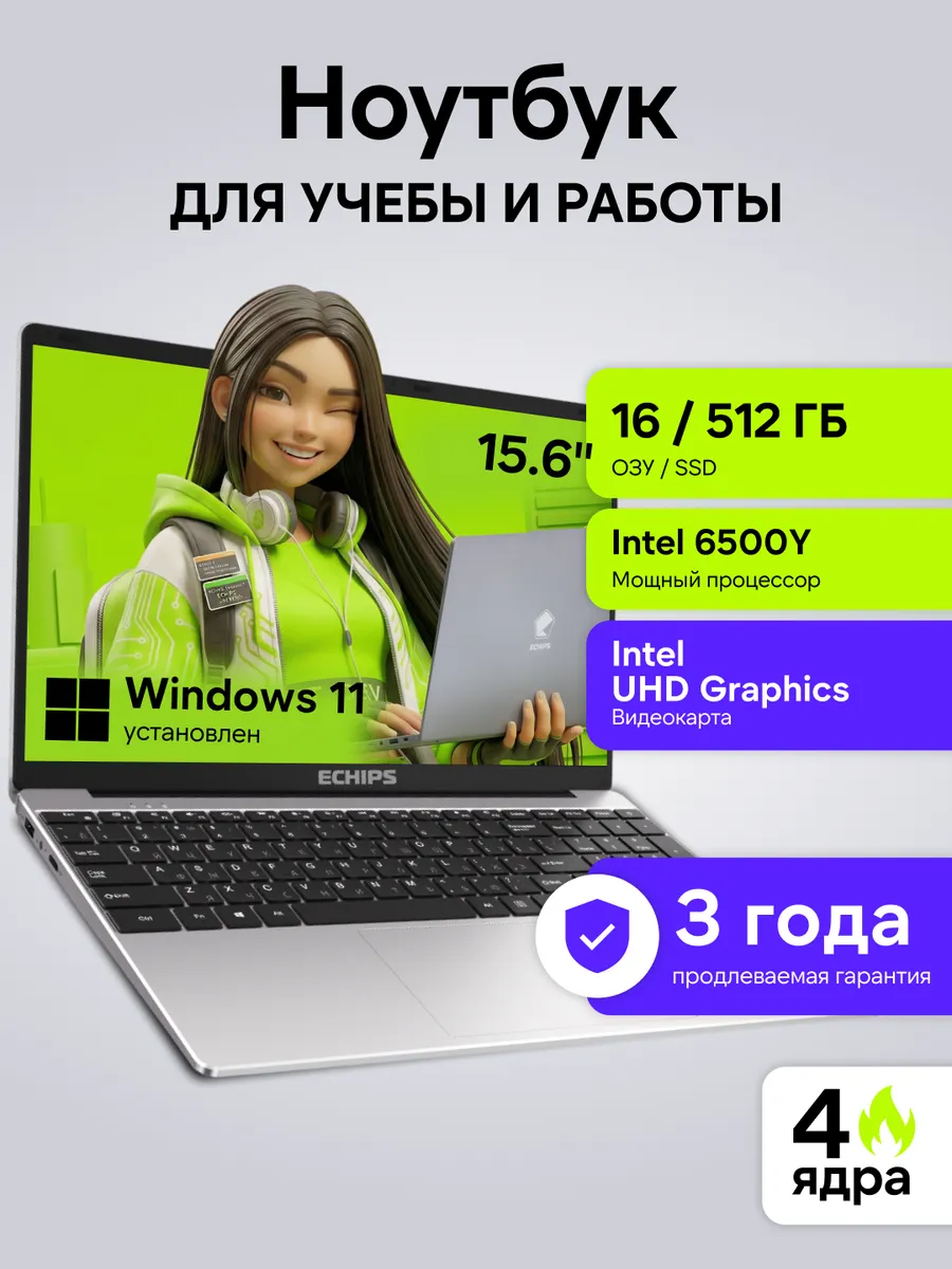Ноутбук для работы и учебы 15,6" IPS 16/512 GB