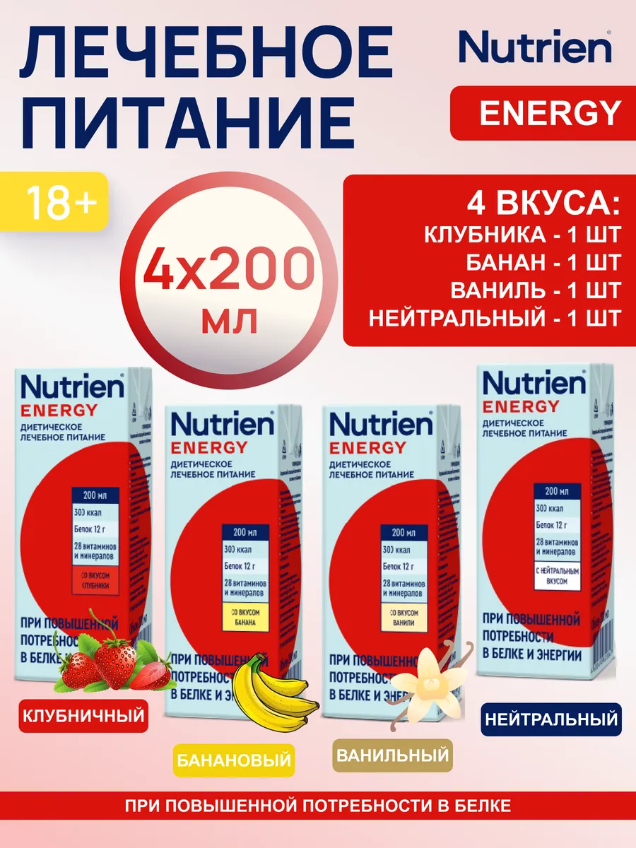 Нутриэн энерджи ассорти готовая смесь 4 вкуса 200 мл 4 шт