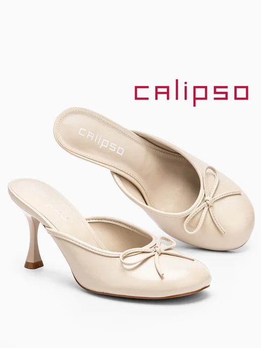 Calipso Туфли мюли женские на каблуке, белый, фото 4
