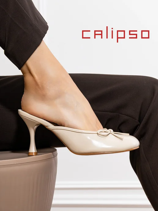 Calipso Туфли мюли женские на каблуке, белый, фото 5