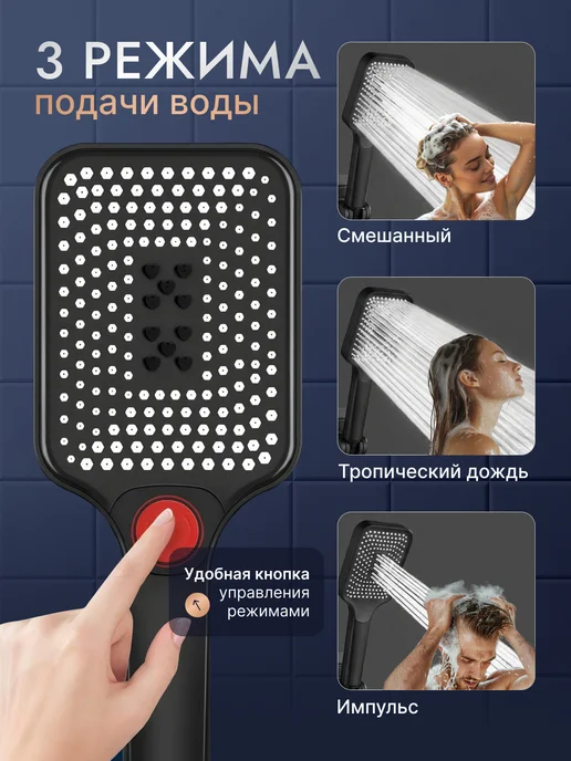ФомиксГрупп Лейка для душа 3 режима, черный, фото 4