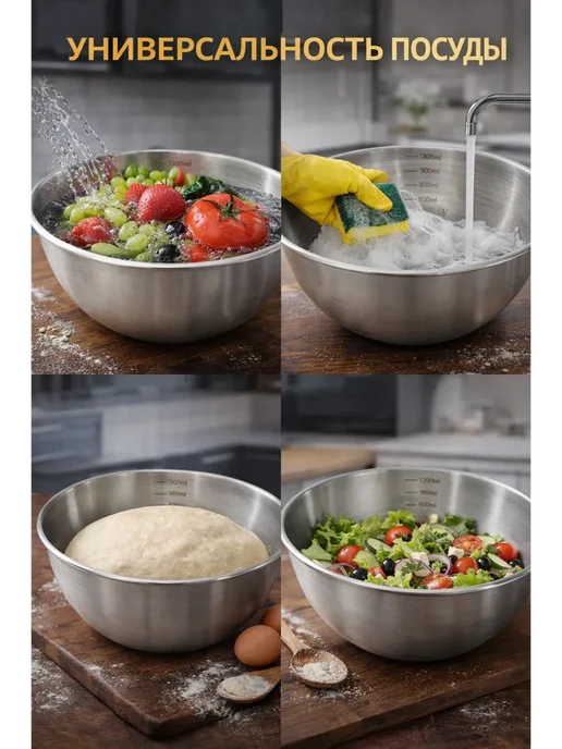 ГКМ 4 Посуда для кухни Миска кухонная для салата и теста, серый, фото 4