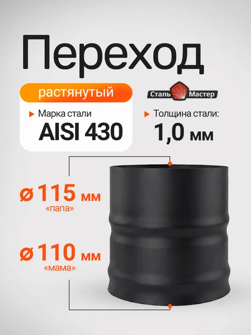 Сталь-Мастер Переход растянутый — нерж 1 мм L=120, вариант