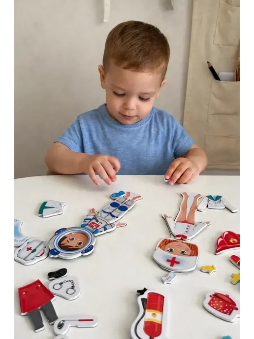 Магнитная игра Профессии 2 куклы с одеждой на магнитах, вариант, фото 8