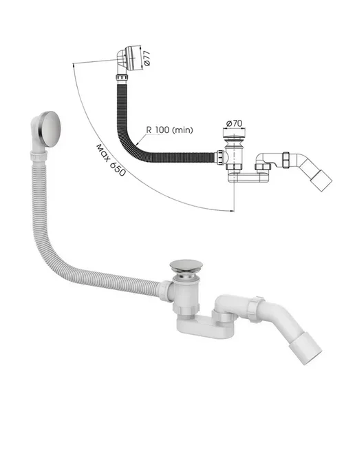 перелив AD7708 «Brushed Nickel» для ванн — немецкое качество, серый, фото 2