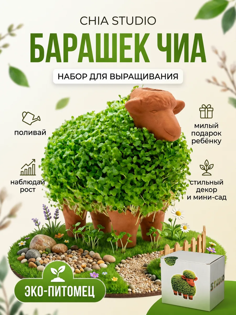 Набор для выращивания микрозелени Барашек с семенами чиа