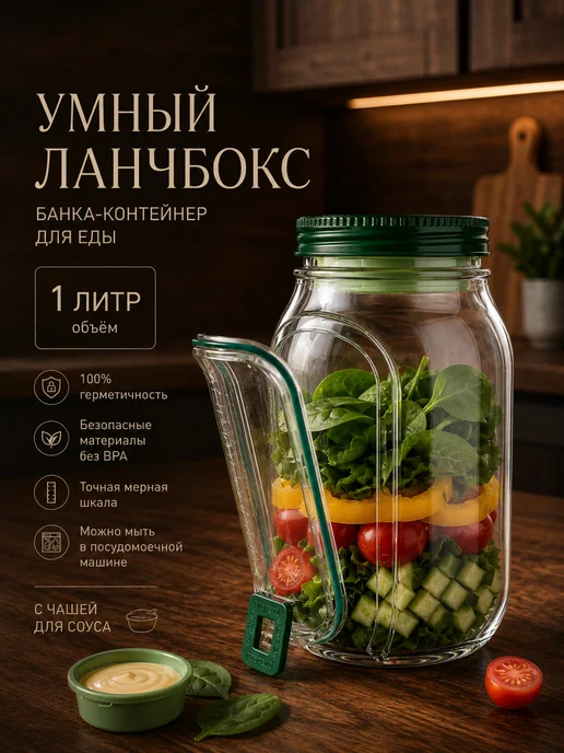 Контейнер для салата с соусником Ланч бокс, белый, фото 6