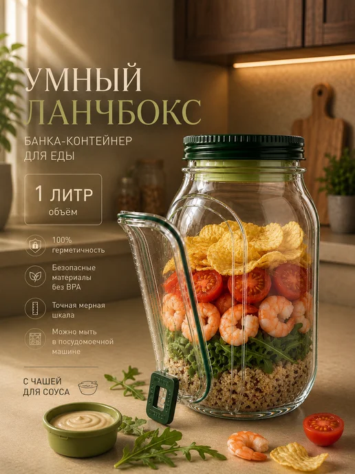 Контейнер для салата с соусником Ланч бокс, белый, фото 7