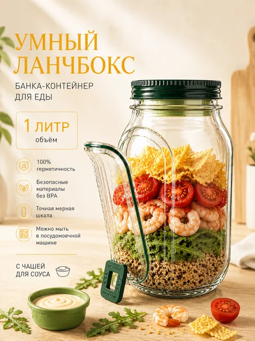 Контейнер для салата с соусником Ланч бокс, белый, фото 8