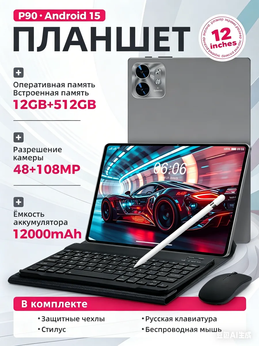 Планшет Android 16+1024ГБ,Bluetooth русская клавиатура,мышь