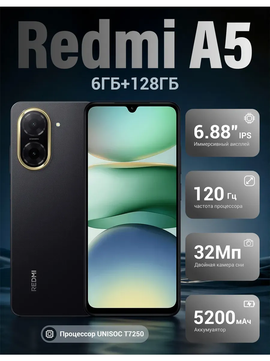 Смартфон Xiaomi A5 6ГБ 128 ГБ 120 Гц Midnight Black