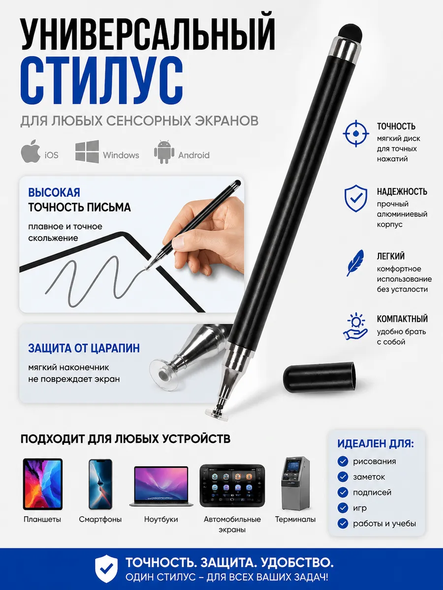 Стилус для сенсорных экранов, 360 поворотный наконечник
