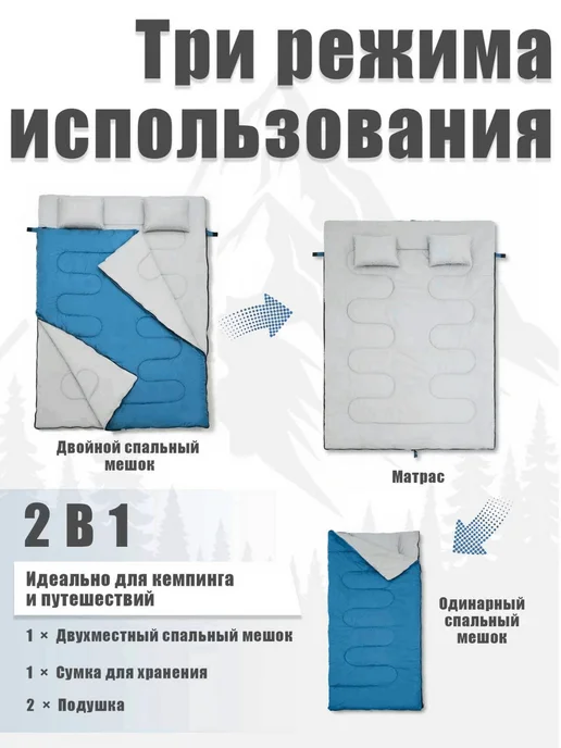 mircamping Спальный мешок двухместный, зимний, туристический, голубой, фото 4