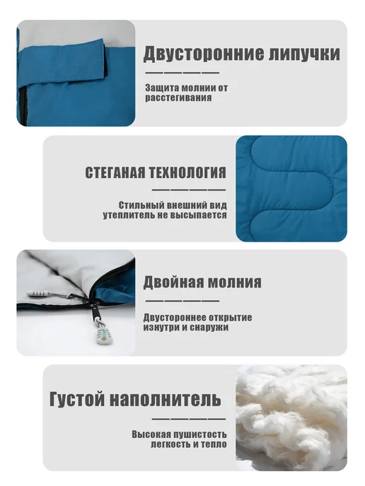 mircamping Спальный мешок двухместный, зимний, туристический, голубой, фото 6