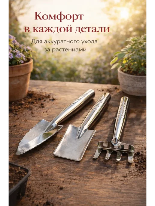 АНЮТИК Набор садовых инструментов 3 шт металлический мини, 3 шт, фото 4