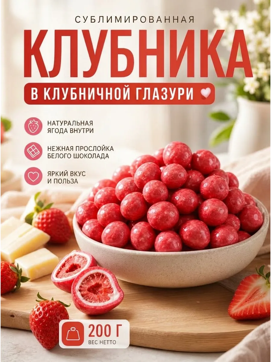 Клубника сублимированная в клубничной глазури 200 гр