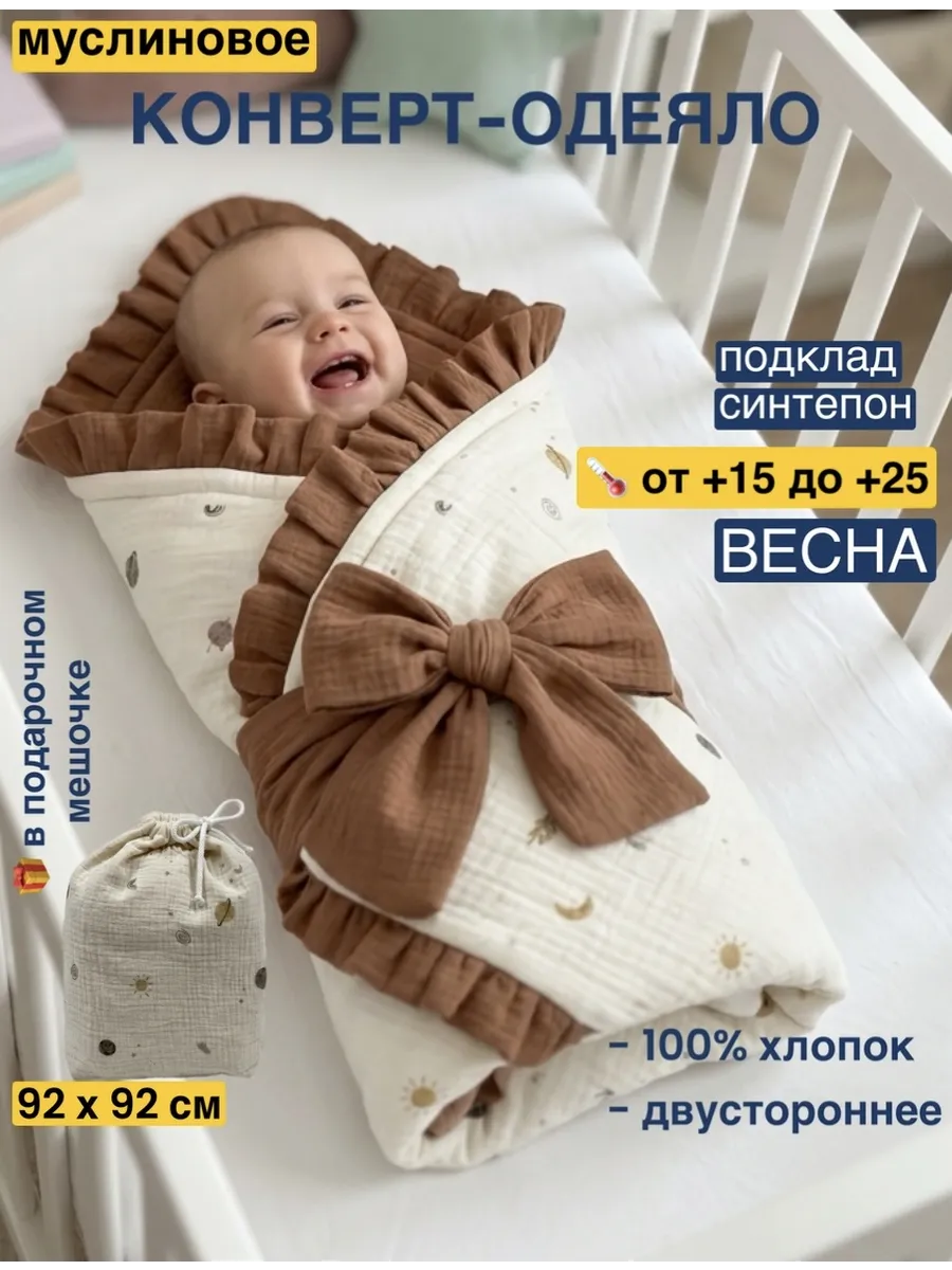 Конверт на выписку новорожденного муслиновый весна