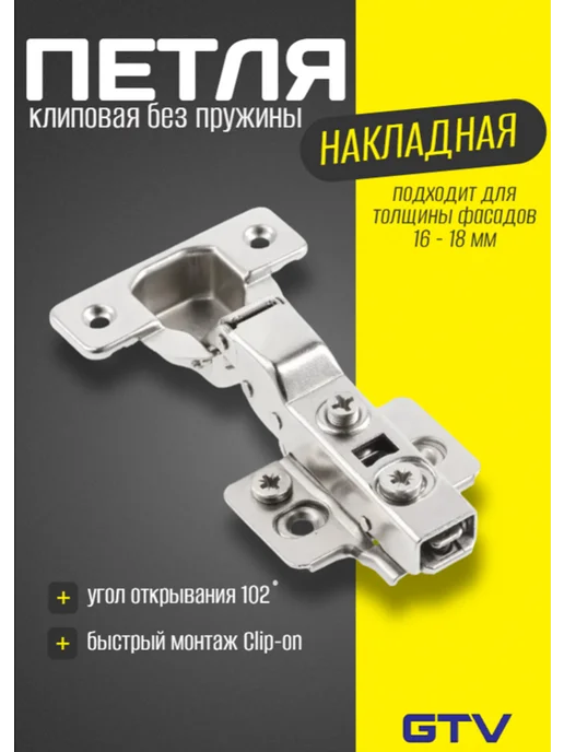GTV Петля накладная клиповая без пружины с еврошурупом, вариант