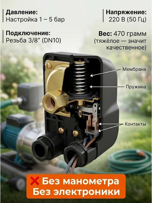 Реле давления воды для насоса механическое АРД-2 — фото 3