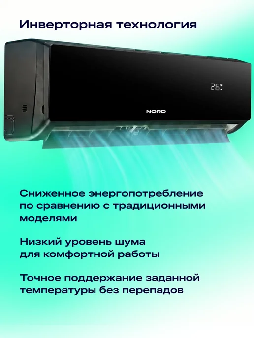 NORD Сплит-система i-24 ICE BLACK, кондиционер для дома настенный, черный, фото 7