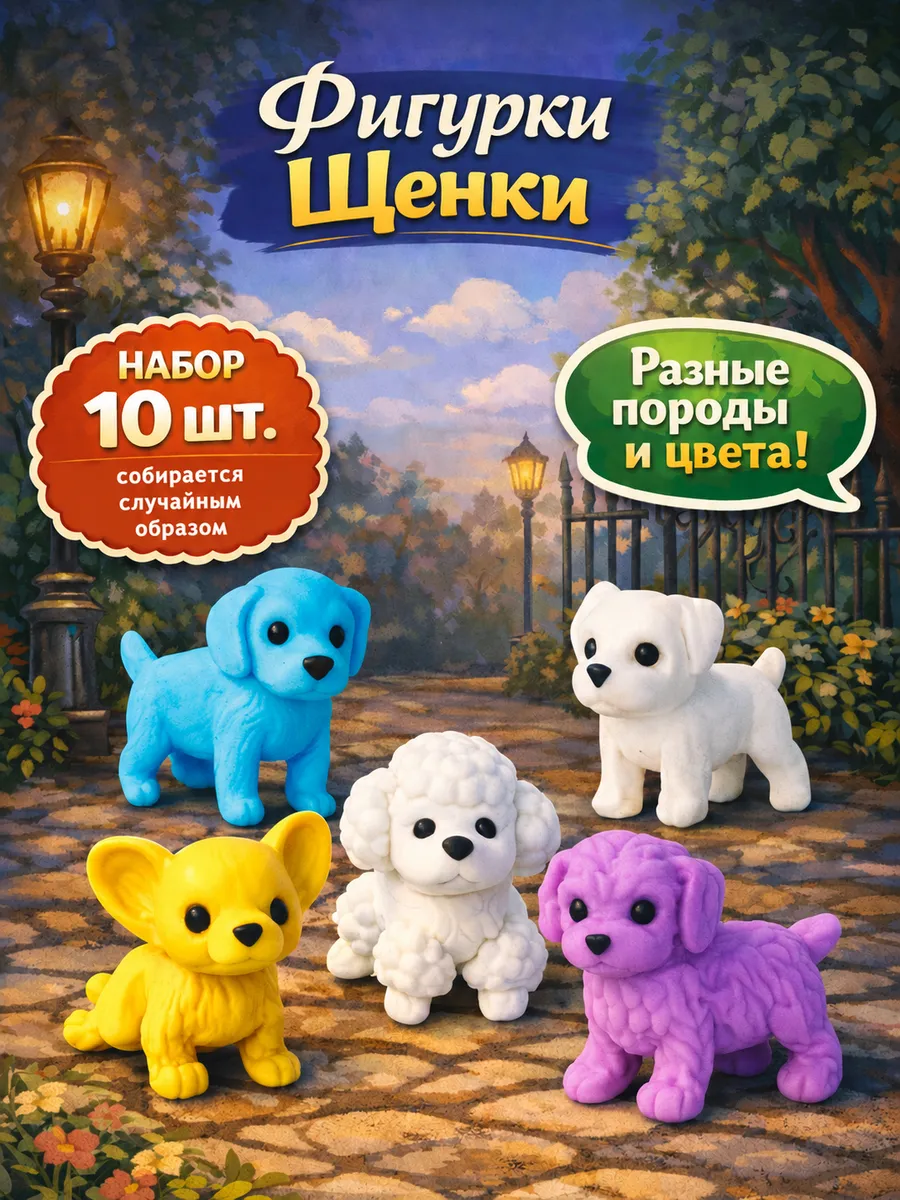 Фигурки-игрушки разноцветные щенки, набор 10 шт
