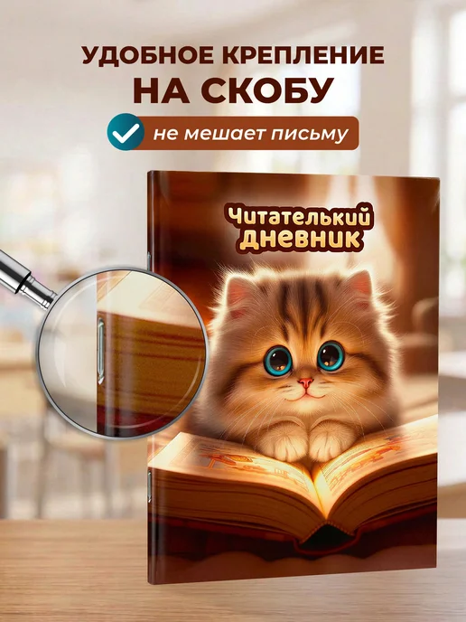 ШКОЛЬНЫЙ МИР Читательский дневник для девочек и мальчика А5 с котиком, бежевый, фото 7