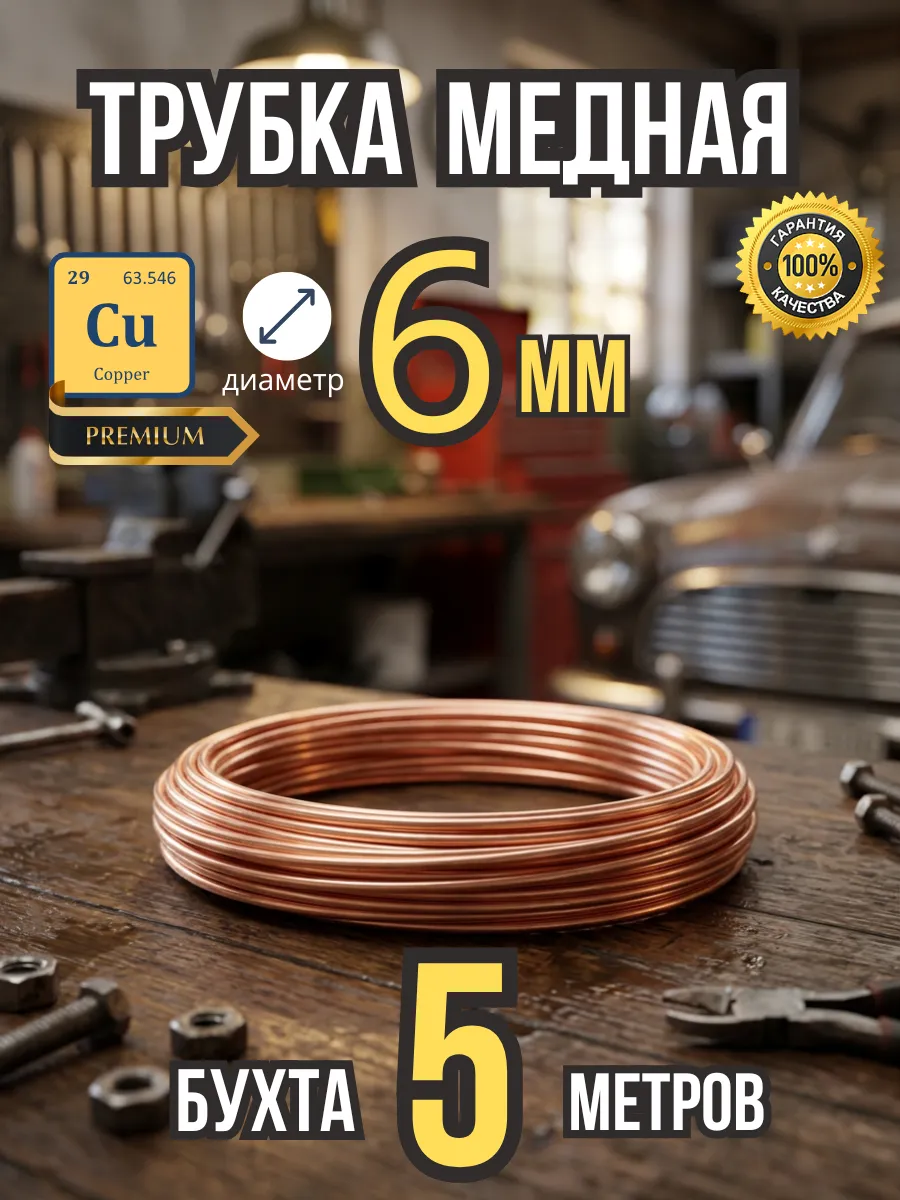 Трубка медная 6мм. 5 метров