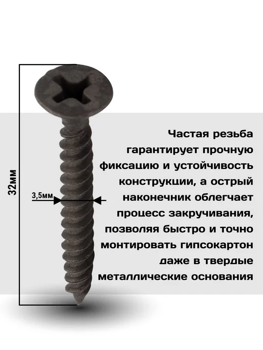 Нет бренда Саморезы по металлу черные 3,5Х32мм 25шт, 25 шт, фото 3