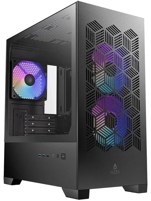Azza Корпус для ПК AEROHEX черный без БП ATX 6x120mm 2x140mm 1xUS…, черный