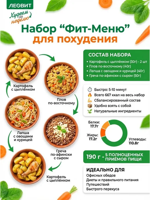 ЛЕОВИТ Набор вторых блюд для похудения "Классический", 5 вторых блю…, вариант, фото 2