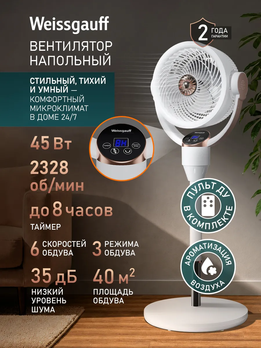 Вентилятор напольный с пультом для дома мощный белый