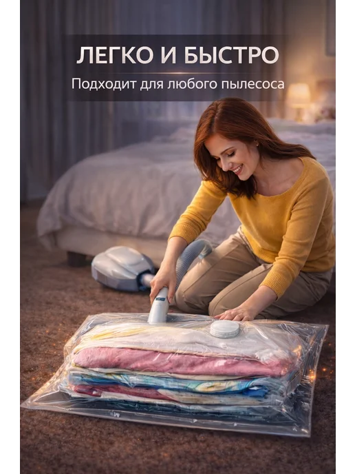 Пакет вакуумный 70×100 см для хранения одежды экономия места, 70x100 см, фото 2