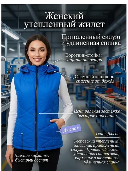 Глобал Спецодежда Жилет утепленный, синий, фото 4