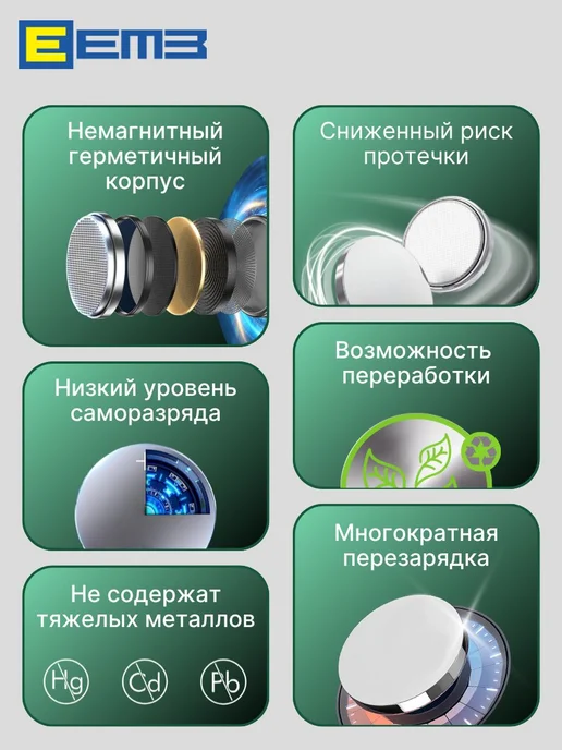 EEMB LIR2450 Аккумуляторы заряжаемые 120 мАч 3.7 В, Li-Ion, 4 шт, 120 мАч, 4 шт, фото 3