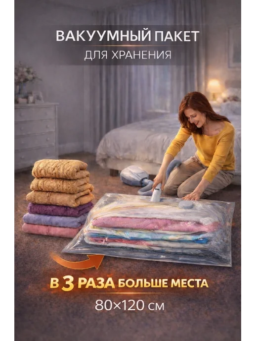 Вакуумный пакет 80×110 см для одежды и вещей, 80x120 см