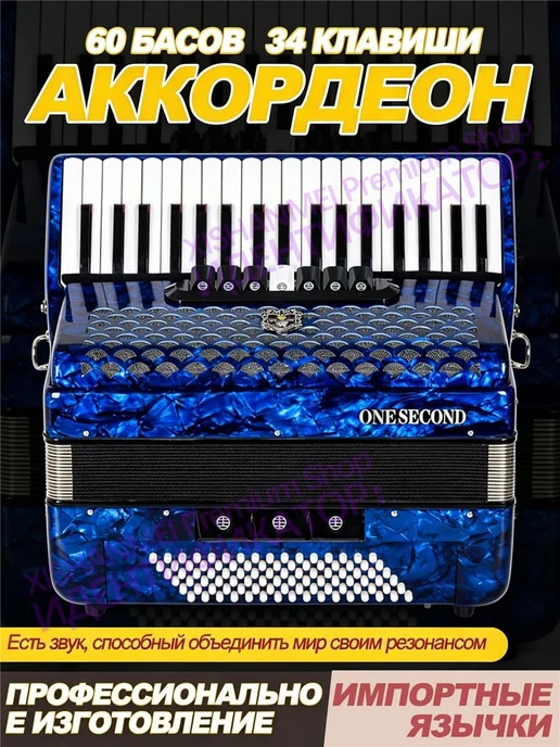 Профессиональный и начинающий клавишный аккордеон, синий