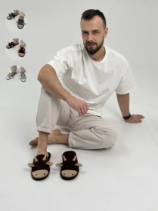 TapModa Тапочки домашние мужские закрытые, коричневый, фото 2