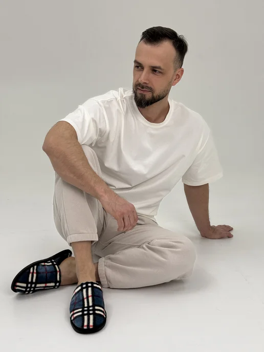 TAP MODA Тапочки домашние в клетку облегчённые закрытые подошва 9мм, голубой, фото 2