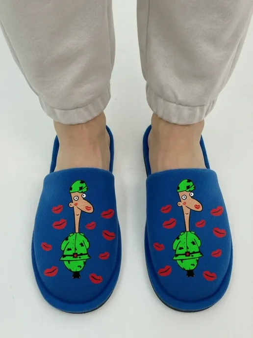 TapModa Домашние тапочки мужские солдат с поцелуями, синий, фото 2