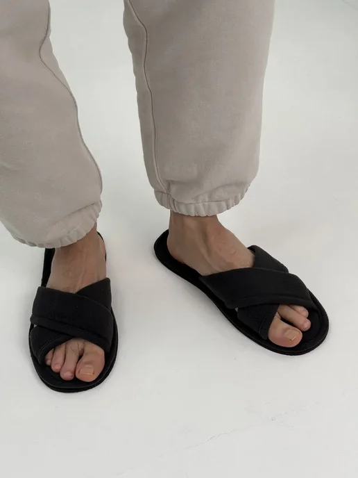 TapModa Тапочки мужские открытые из флиса, серый, фото 3