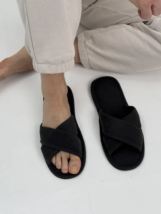 TapModa Тапочки мужские открытые из флиса, серый, фото 4