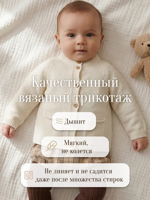 Кардиган для новорожденных вязаный, белый, фото 3