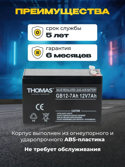 THOMAS Аккумулятор для опрыскивателя 12v 7ah AGM, вариант, фото 3