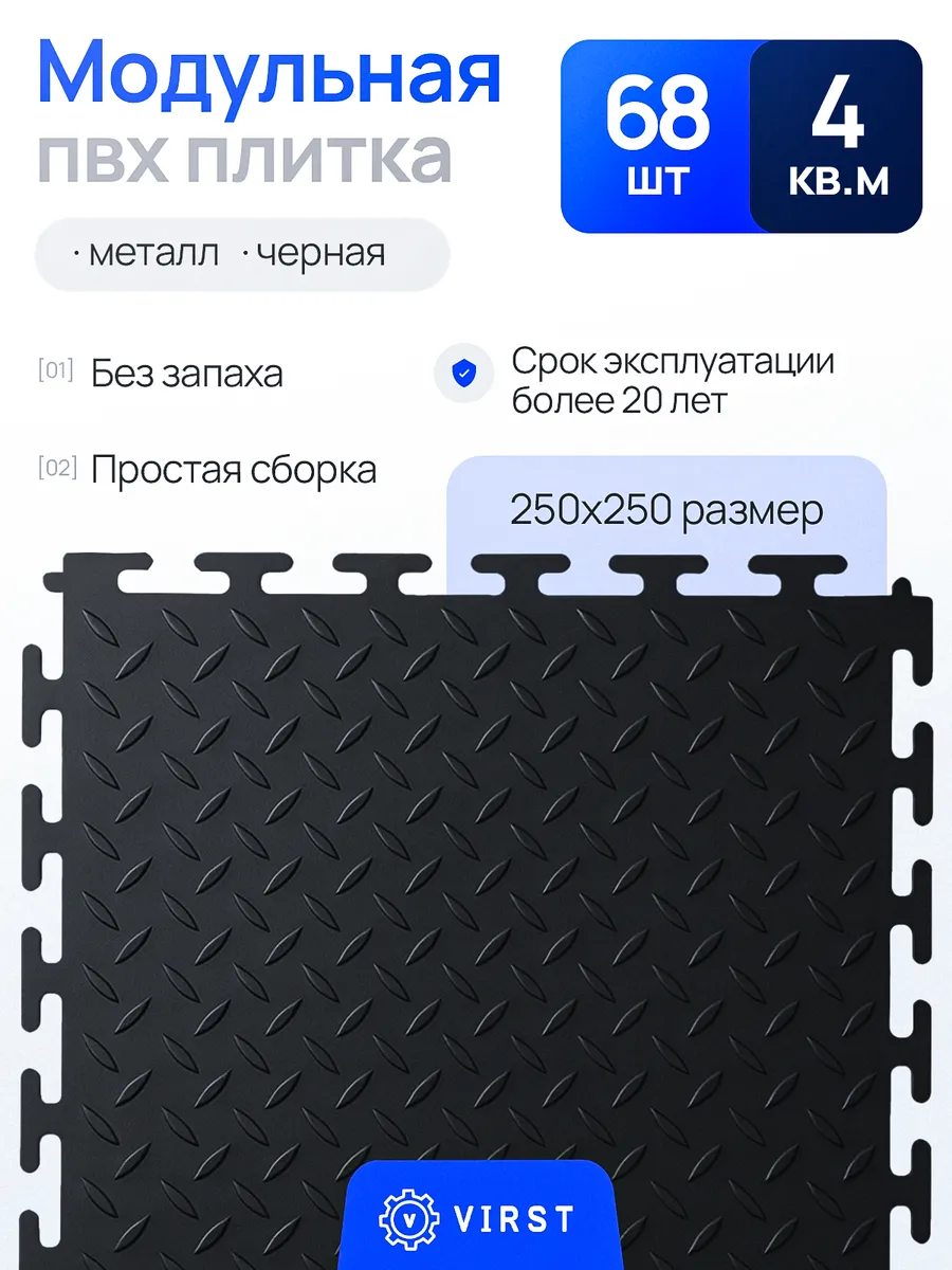Модульная ПВХ плитка для гаража и пола 25х25 см 68 штук 4 м2