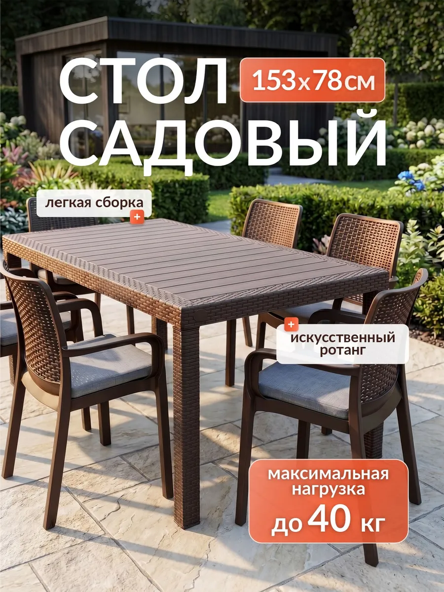 Стол садовый ротанг большой 153х78х70 см