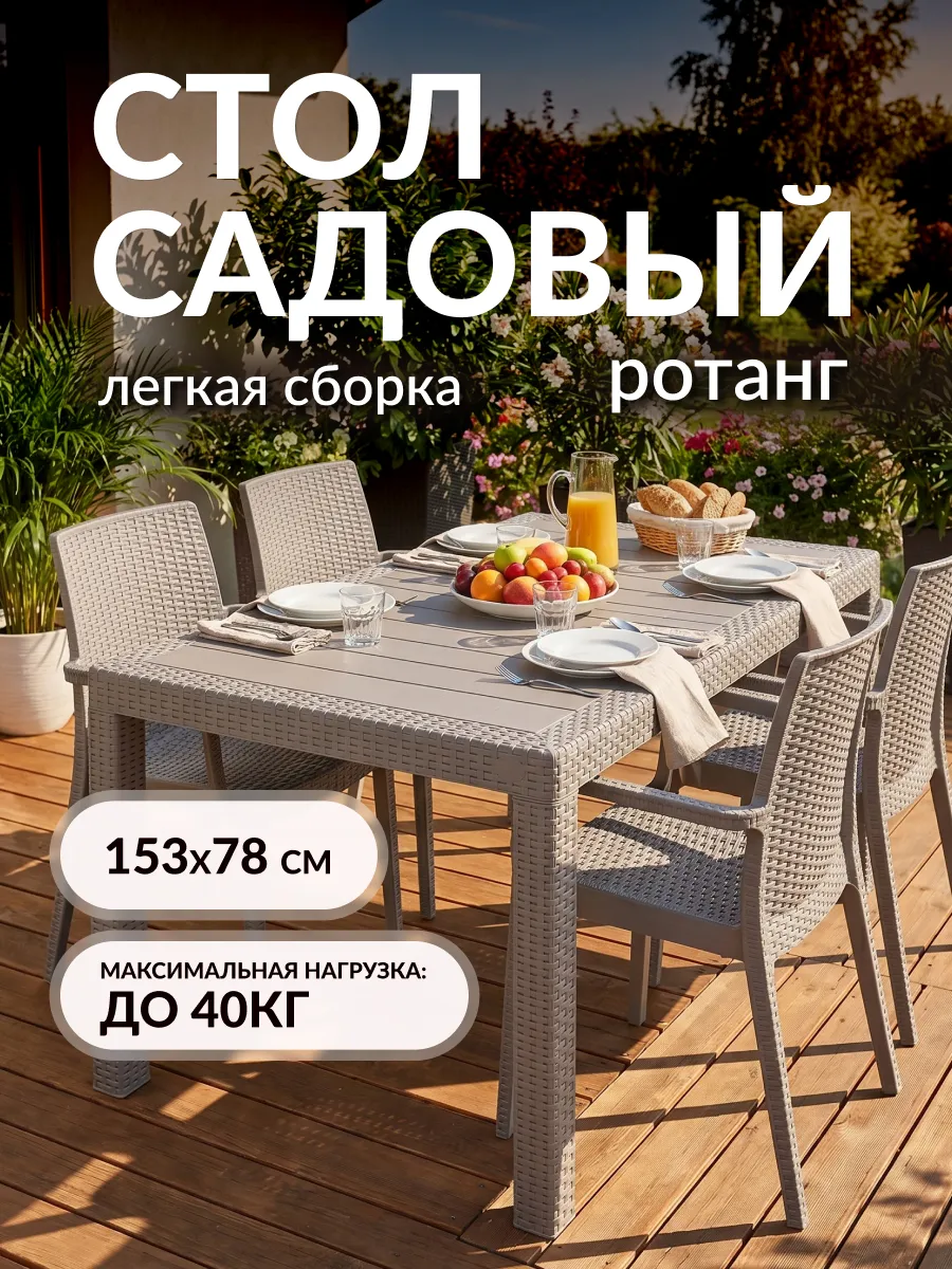 Стол садовый ротанг большой 153х78х70 см