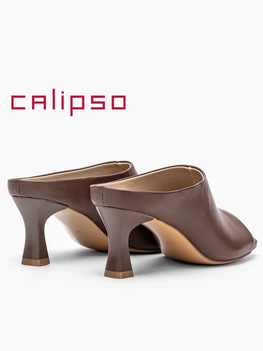Calipso Мюли женские на каблуке с открытым носом, коричневый, фото 8